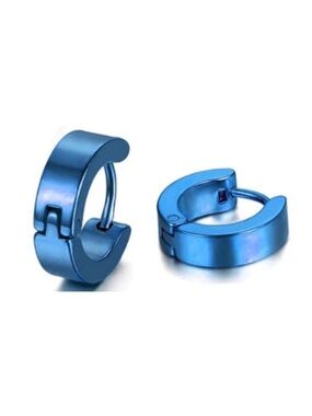 Blue Stainless Steel Huggie Hoop Earrings 18G 8mm